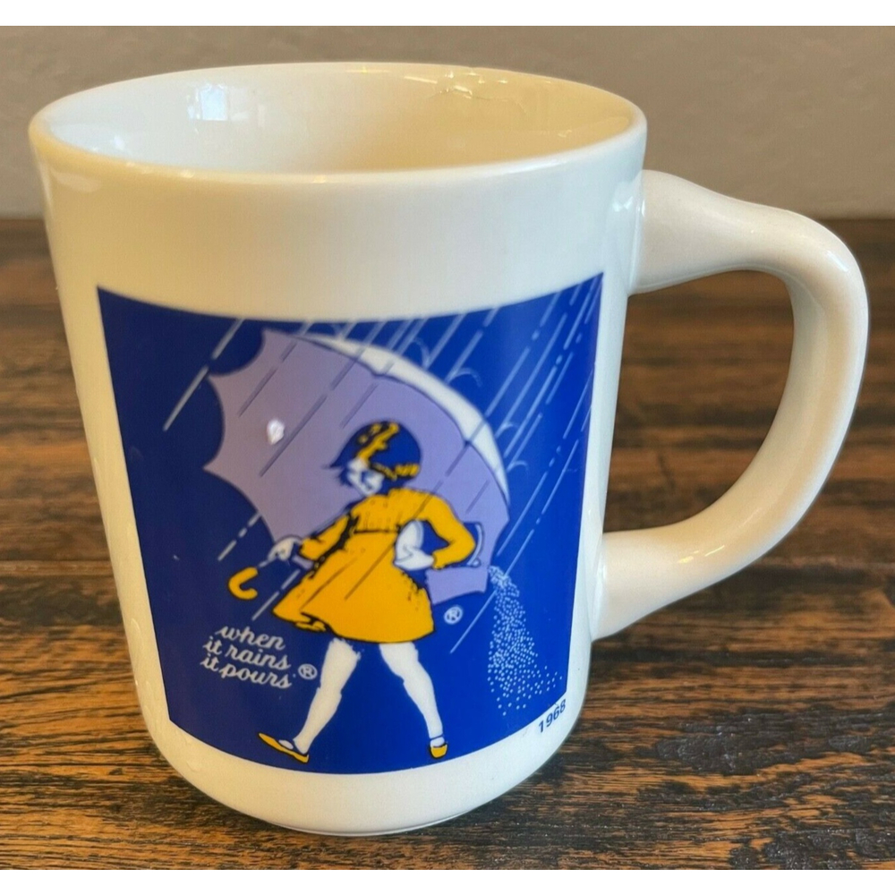 Morton Salt Girl Coffee Cup Mug 1968 When It Rains It Pours Vintage Mug